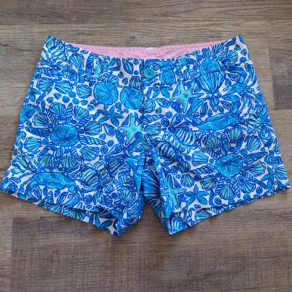 Lilly Pulitzer Blue Print Cotton Shorts Size 0